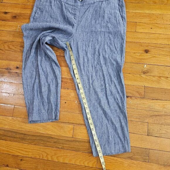 J. Jill Women Pants XL Blue Linen Stretch Wide Leg Drawstring Beach Crop - Picture 4 of 8